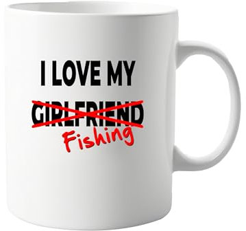 signkitsuk I Love My Girlfriend X Fishing Mug - Funny Cup for Anglers, Great Gift Idea for Your Partner, Husband, or Girlfriend – A Present for Enthusiasts, Valentines Birthday,Anniversary