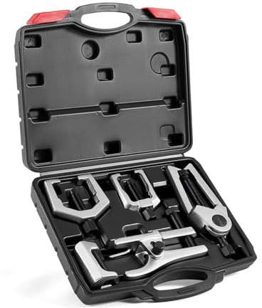 Autojack 5pc Universal Heavy Duty Ball Joint Press Separator Splitter Puller Removal Tool Kit, Pitman Arm Puller Tie Rod Remover Separator Set, Front End Service Adapters For Car Repair