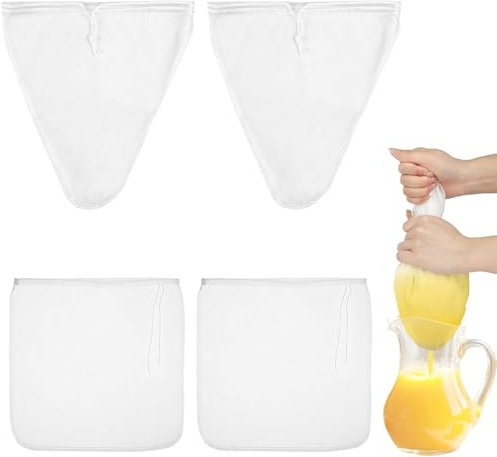 4 Piezas bolsa de colador Reutilizable,Bolsas de filtro de alimentos nueces-Juegos de palillos y bolsas de filtro de leche vegetal,accesorios de cocina necesarios para kefir de leche