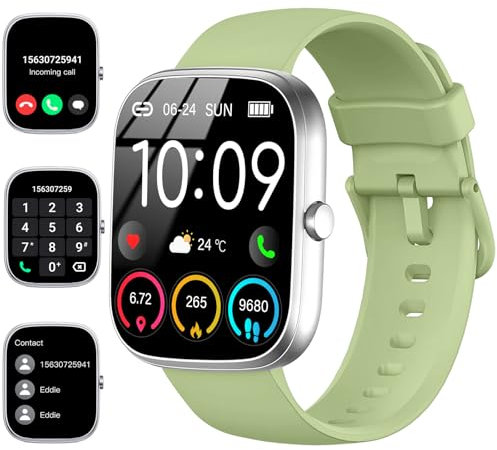 uaue Smartwatch Herren Damen, 1,91 HD Smartwatch Damen mit Telefonfunktion, Smart Watch Fitnessuhr 113+ Sportmodi, IP68 Wasserdicht, Sportuhr mit Herzfrequenz Schlafmonitor Schrittzähler, Grün
