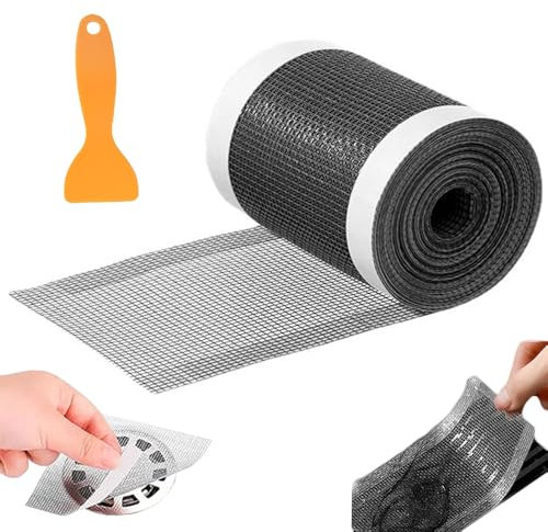 Abflusssieb Haarsieb Dusche Selbstklebend, 2 Stück 70mm x 10m Einweg Duschrinne Haarfänger Dusche Schneidbarer Haarsieb mit 2 Plastikspachtel Fliegengitter Reparatur Klebeband für Bad Badewannen Küche