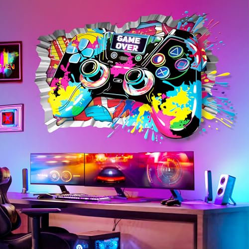 decalmile Adesivi Murali 3D Gamer Adesivi da Parete Giochi Controllore Colorate Gaming Decorazione Murale Camera Ragazzo Camerette Bambini Stanza dei Giochi