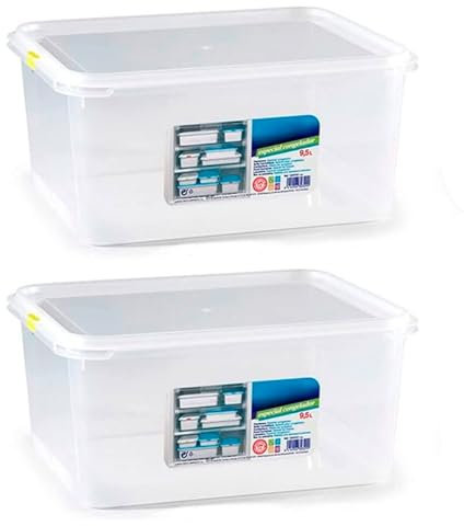 Tradineur - Pack de 2 Fiambreras Modelo N.º 8 - Fabricado en plástico - Capacidad de 9,5 litros – Apto para microondas y lavavajillas - 15,5 x 32,5 x 26,5 cm