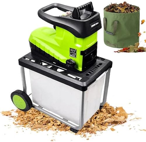 HERGDB Garden Shredder, Garden Shredder, Wood Chipper, 60L Integrated Collection Box, 45mm Max Cutting Diameter, with Leaf Bag, Suitable for Wood and Tough Garden Debris/314