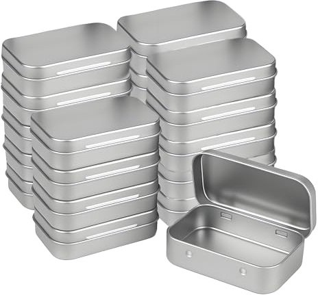 Forever bene 20-teilig Silber Metalldosen, 9,5 cm × 6 cm × 2,2 cm | Verbundene Deckel bleiben an der Dose und ordnen Bastelteile, Nähzubehör, Bürobedarf und kleine Beschläge