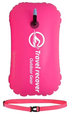 Schwimmboje Sicherheit schwimmend und Drybag, 48 x 31,5 cm, Schwimmboje Float mit verstellbarem Hüftgurt, ideal für Schwimmer, Sportler, Open Water Swims, Training, Orange/Pink