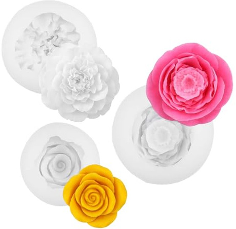 ZWLIYCHN Silikonformen Gießformen KerzenBlume 3 Stück, 3D Rose Nelke Pfingstrose Kerzenformen zum Gießen, Silikonform Blume für Seife Machen Lehm Duftwachs DIY Basteln Dekorative Ornamente