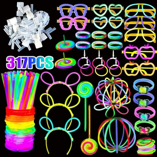 Neuytiky 317 PCS Knicklichter Party Set, Glow Sticks mit Verbinder, Leuchtstäbe, Brille, Armreif, Leuchtspielzeug für Kinder Erwachsene Party Deko, Deko für FestivalHochzeiten Weihnacht Party Silvest
