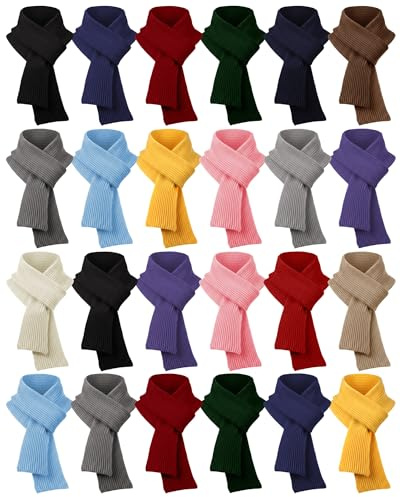 Croloose 24 Pcs 16/24 Pcs Kids Warm Winter Scarf Bulk Knit Children Soft Neck Warmer Wrap Outdoor for Toddlers Boys Girls 5-10 Year (Classic Colors Collection)