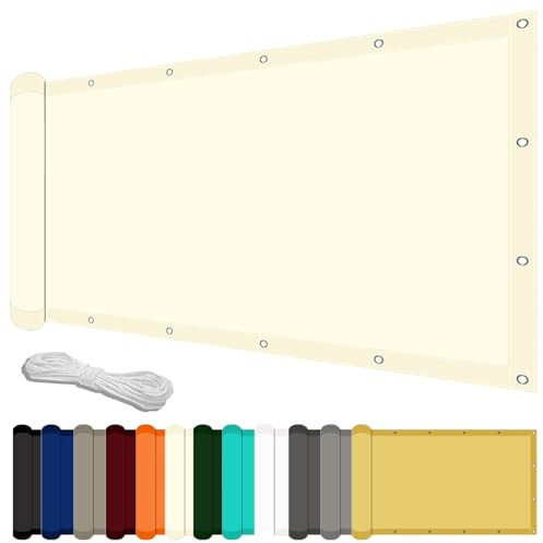 Sonnensegel mit Ösen 105 x 150 cm mit UV Schutz Sonnensegel Balkon Sonnenschutz Windschutz für Balkon Garten Terrasse, Elfenbein
