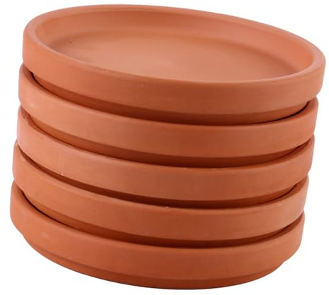 Homoyoyo Soucoupes en Terre Cuite pour Pots de Fleurs 5pcs, Plateau Léger et Étanche pour Plantes D'intérieur et Extérieur, Protège Sols et Retient Eau