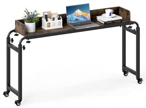 FANTASK Überbetttisch höhenverstellbar, vielseitiger Schreibtisch mit Verstellbarer Höhe & Länge, mobiler Betttisch mit Schallwand & Metallrahmen, Laptoptisch für Schlafzimmer
