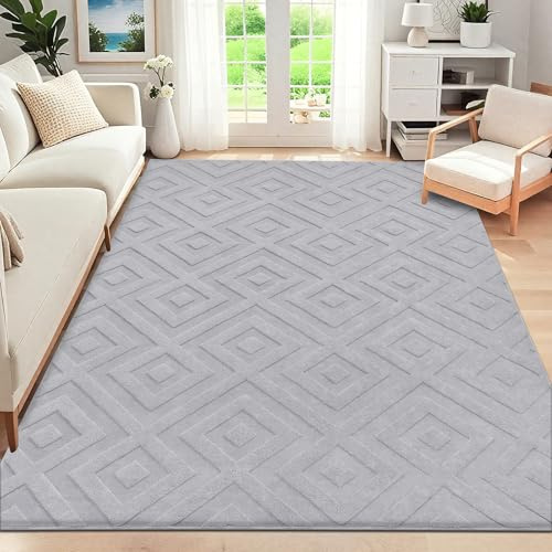 SHACOS Alfombra Grande Salón Pelo Corto Moderna 160x230cm, Alfombra Habitación Suave Antideslizante, Alfombra Decorativa Estilo Escandinavo para Salón, Habitación, Dormitorio y Comedor, Gris Claro