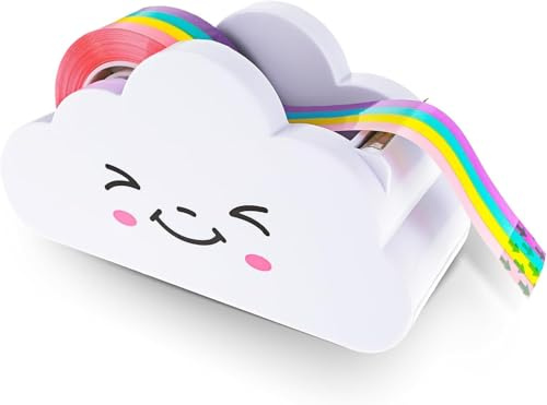 Weißer Klebeband-Schreibtischabroller, 2025 Mini-Klebebandabroller mit Regenbogen-Neuheit, Klebebandabroller, Schreibtisch für Zuhause, Schule, Büro
