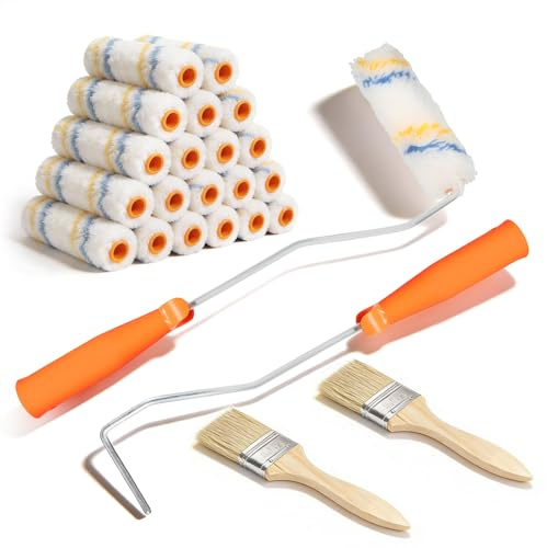 20 Pezzi 8CM Kit di Rulli per Pittura - Rullo Piccolo per Pittura con 2 Maniglie e 2 Pennelli, Rulli per Imbiancare per Verniciatura di Pareti, Soffitti e Porte