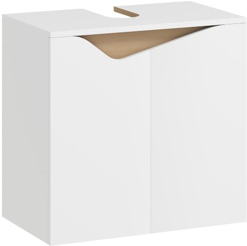 HOMCOM Armario bajo Lavabo Puertas Suaves 60 x 35 x 57,9 cm Blanco | Armario de almacenamiento independiente moderno, para lavabo sin pedestal