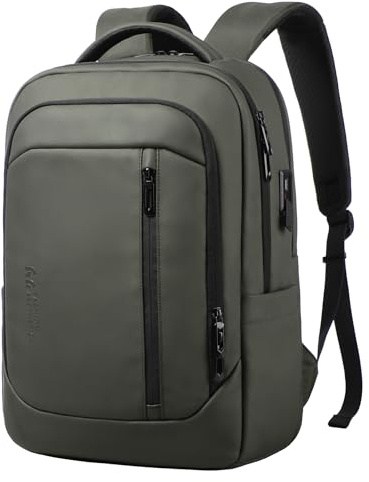 hk 15,6 Zoll Business Laptop Rucksack Herren, spritzwassergeschützt und Diebstahlsicherung Reiserucksack, großes Fassungsvermögen, mit USB-Ladeanschluss, für Pendler Reisen Geschäft-Grün
