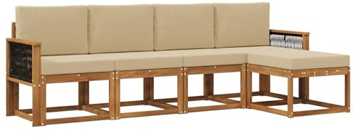 vidaXL Outdoor-Sofagarnitur 5 pcs Natur und Beige Polyester, Garten Sofa Set, Moderne Möbel für draußen, Robustes Sitzen für Terrasse, Garten und Balkon, schicker Akazien Lounge