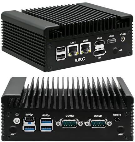 SJRC Fanless Industrial PC N100, Dual i226-V 2.5GbE LAN, 2 x RS232/RS485 COM, Embedded Box Computer, DDR4 8GB RAM 128GB SSD, SIM Slot, 2x HD + DP 4K, M.2 NVMe, mPCle, Type-C
