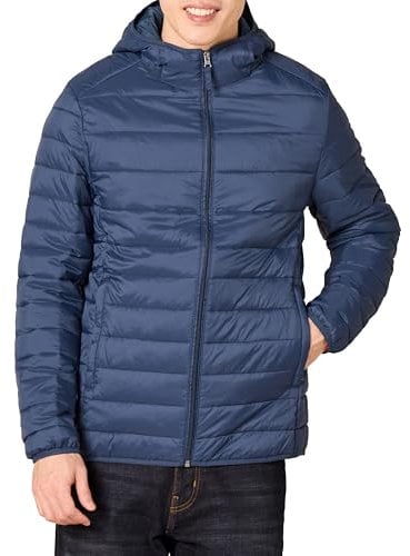 Amazon Essentials Men's Lightweight Water-Resistant Packable Hooded Puffer Jacket, Navy, S