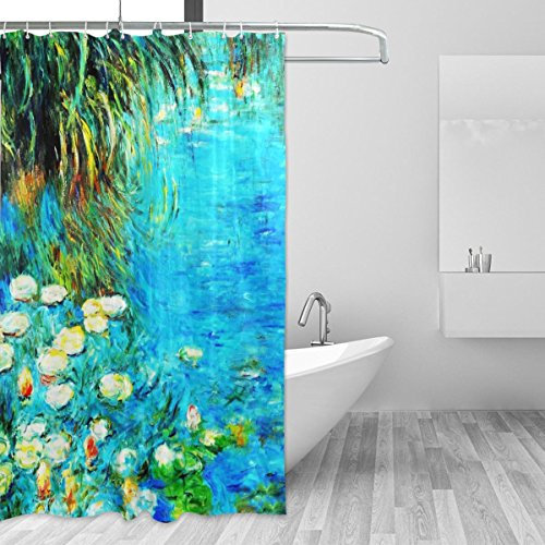 JSTEL Monet Shower Curtain Mildew Resistant and Waterproof Polyester Fabric 72 x 72 Inches for Home Extra Long Bathroom Decorative Shower Bath Curtains liner with 12 Hooks
