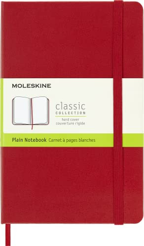 Moleskine Classic Plain Paper Notebook, Hard Cover and Elastic Closure Journal, Color Scarlet Red, Size Medium 11.5 x 18 cm, 208 Pages