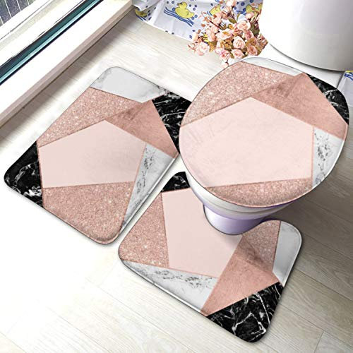 Uliykon Modern Rose Gold Bathroom Mat Sets 3 Piece Set Rugs Memory Foam Mat Set Matches Anti-Skid Toilet Seat Cover Bath Mat Lid Cover