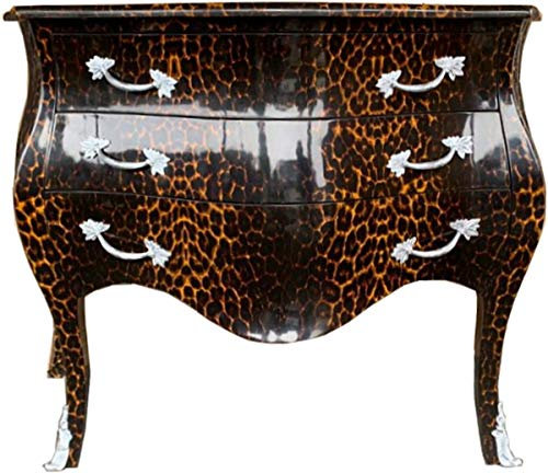 Casa Padrino Barock Kommode in Leopard/Silber mit 3 Schubladen - Möbel Antik Stil
