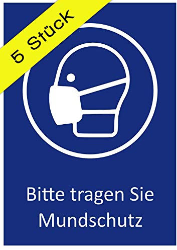 5 Aufkleber Bitte Mundschutz tragen Gesichtsmaske Hinweis Schild zur Maskenpflicht DIN A6 FFP2-Maske (10,5 x 14,8 cm) (Schutzmaske)