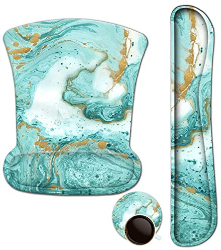 ArtSo Keyboard Handgelenkstütze und Mauspad mit Handgelenkstütze, ergonomischem Mauspad, komfortablem Mauspad zur einfachen Schmerzlinderung beim Tippen, türkisfarbener türkisfarbener Marmor