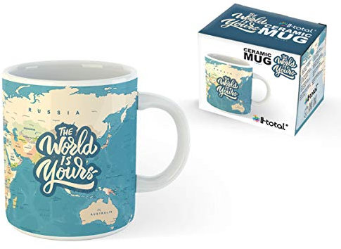 I-TOTAL® - Tazze da caffè in CERAMICA 300 ml/Tazza per caffè, the/Colazione, 300 ML, 10 x 8 x 12 cm (BLUE MAPS)