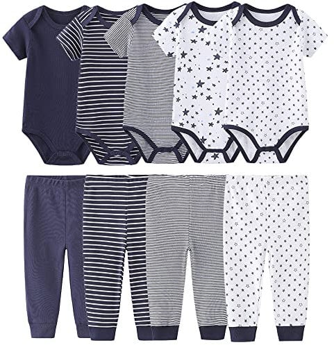 MAMIMAKA Baby Bodysuits Baby Pants Trousers Baby Clothes Short Sleeve Bodysuits one-Piece for Baby Boys and Girls (Layette-2, 6-9 Months)
