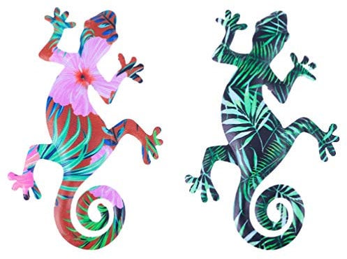 BESPORTBLE 2 Stücke Wanddeko Figur Metall Wohnzimmer Skulptur Statue Deko Objekt Gecko Gartendeko Tiere Eisen Gartenfigur Wandskulptur Garten Dekofigur Tierfiguren für Terrassen Dekoration