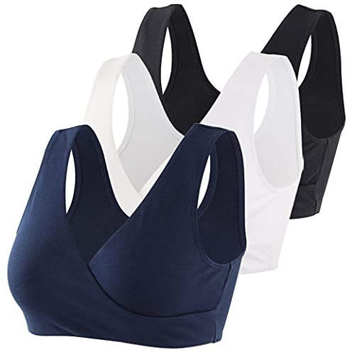 COLOMI Reggiseno Premaman Allattamento Reggiseno Allattamento in Cotone Senza Fili (Black+Navy Blue+White/3Pack, XL)