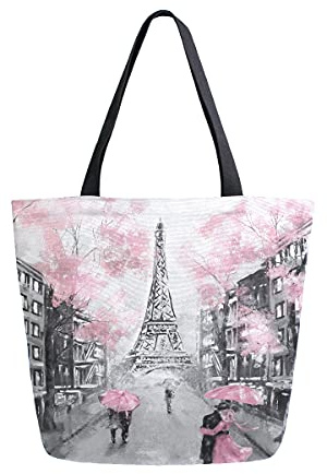 COZYhome Canvas Handtasche Frankreich Paris Romantische Eiffelturm Tote Taschen Groß Wiederverwendbar Einkaufen Lebensmittel Tasche Schultertasche Geldbörse für Frauen Arbeit Schule