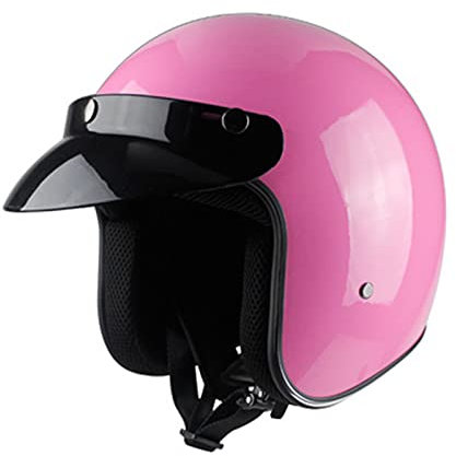 Casque Jet Vintage Casque Mobylette Bols Demi-Casque Rétro Ouvert Moto Adulte Hommes Femmes Casque De Protection Casque 3/4 Open Face Moto Casques Motocross Certification Dot/ECE,Rose,M