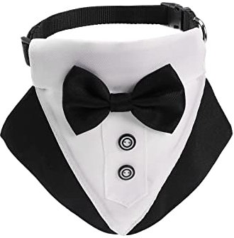 eMagTech Formales Hunde Smoking Bandana Halsband Hundekostüm mit Fliege und Krawatte Verstellbares Krawattenknoten Halstuch für kleine mittelgroße Haustiere Größe S
