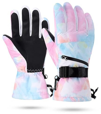 Productella Schneehandschuhe, Winter-Thermohandschuhe für Damen und Herren, Schnee- und Skibekleidung (Frauen - Rosa und Blau (Größe M))