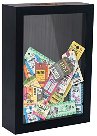 FramePro Bilderrahmen für Ticket Shadow Box 3D Rahmen zum Befüllen Tiefer Aufbewahrungsboxen Glasscheibe Holz Objektrahmen DIY Vitrine Muscheln Flugtickets Fotorahmen Memorabilia Schwarz 13 x 18 cm