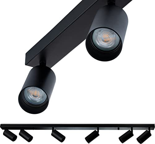 Lumiled Deckenleuchte Deckenspot Deckenstrahler 6-flammiger Spot Spotlampe für Decke Spotleuchte Deckenlampe Innenleuchte Spots Downlight schwenkbar drehbar schwarz rund 6x GU10 Fassung 230V