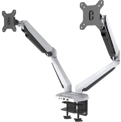 Rockstable Gasfeder Monitor Halterung für 13-32 Zoll Bildschirme, Monitor Tischhalterung Höhenverstellbar Neigbar Schwenkbar Grehbar, 8kg pro Arm, VESA 75x75/100x100 Weiß