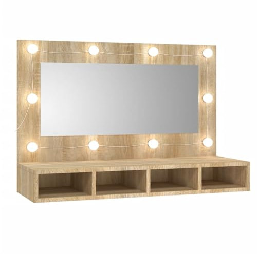 vidaXL Spiegelschrank mit LED Stauraum Kosmetikspiegel Schminkspiegel Hängeschrank Wandschrank Schrank Spiegel Schlafzimmer Sonoma-Eiche 90x31,5x62cm