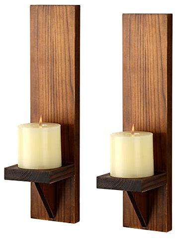 BSTKEY Lot de 2 bougeoirs muraux en bois, bougeoir décoratif à fixation murale, bougeoir votif marron