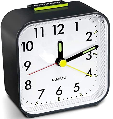 SAMTEK Silent Alarm Clocks, Battery Powered Bedside Non Ticking Clocks with Large Display Snooze Light Function, Easy to Read Operate for Home Bedrooms Office