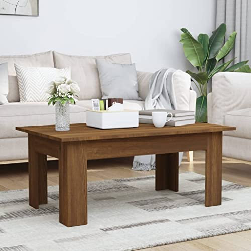 FIRBNUS 100x60x42 cm Couchtisch Side Table Beistelltisch Wohnzimmertisch Kleiner Tisch Holztisch Wohnzimmer Coffee Table Coutischtisch Sofatisch Retro Deko Teetisch Braun Eiche Holzwerkstoff