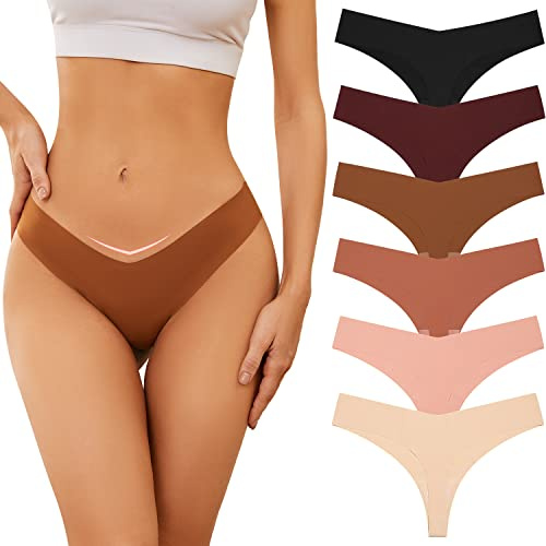 Adorel String sans Couture Tanga Culotte Invisible Taille Basse Femme Lot de 6 Tangas Assorti S