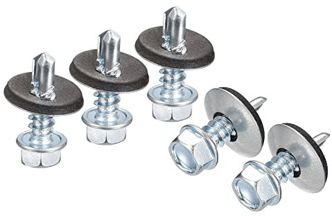 sourcing map #12 x 3/4 Self Drilling Screws with Rubber Washer, 50pcs Zinc Plated Steel Roofing Screws Hex Head Self Tapping Screws with EPDM Washer for Metal to Metal