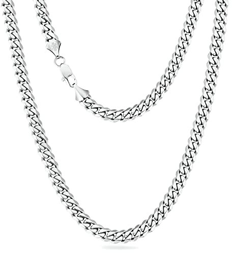KRKC&CO 8mm Kette Herren, Herren Edelstahl Panzerkette mit Diamantschliff, Silbrig Cuban Link Chains Silberkette, Geschenke für Damen Mädchen Männer Jungs, [Länge 45,7cm]