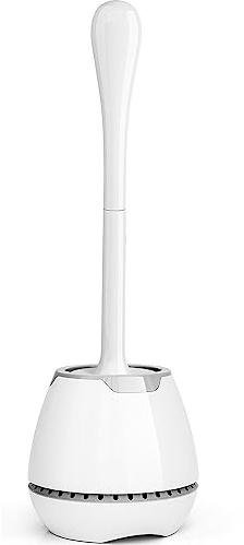 Toilet Brush and Holder, Toilet Bowl Brush with Ventilated Holder and Ergonomic Long Handle, Durable Bristles Toilet Scrubber Set for Bathroom Cleaning(White)