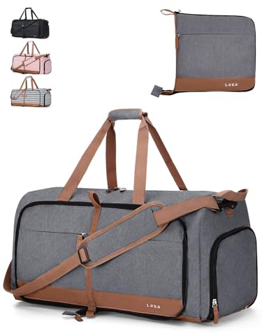 Lekesky Large Foldable Travel Duffe Bag - 80L Waterproof Holdall Luggage Bag with Shoes Compartment, Weekend Overnight Sports Bag for Women and Men(Grey, 72 * 33 * 34cm)